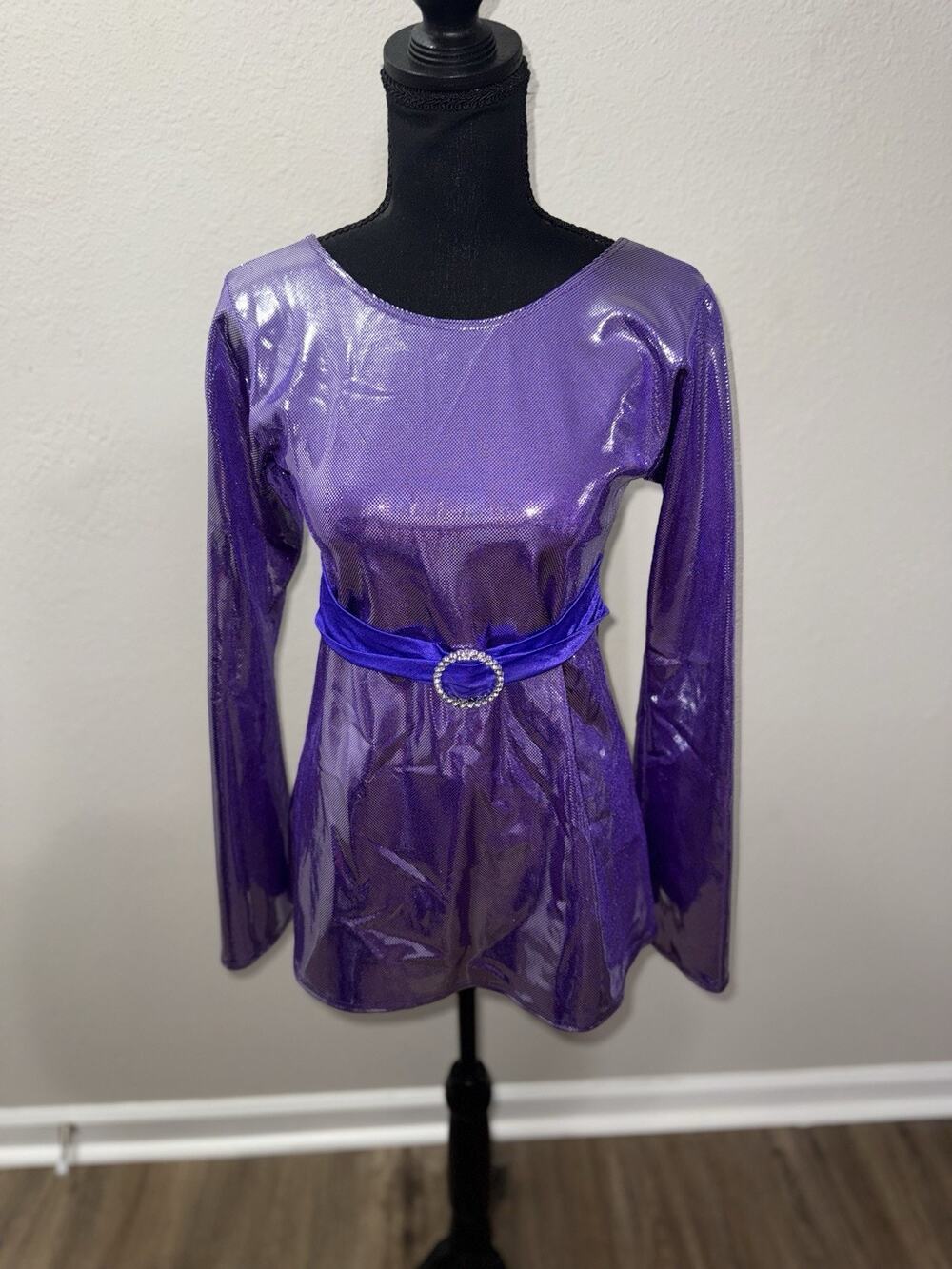 Cicci Purple Metallic Long Sleeve Tunic Top Adult Large Dance Costume Shiny USA